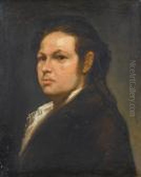 Portrait Of Francisco Goya, Bust Length, In A Brown Coat And White Cravat Oil Painting by Francisco De Goya y Lucientes