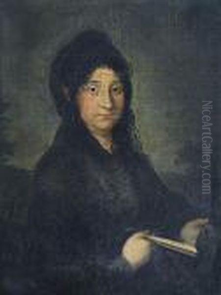 Retrato De Dama Con Mantilla Negra Y Un Abanico En Su Mano Derecha Oil Painting by Francisco De Goya y Lucientes