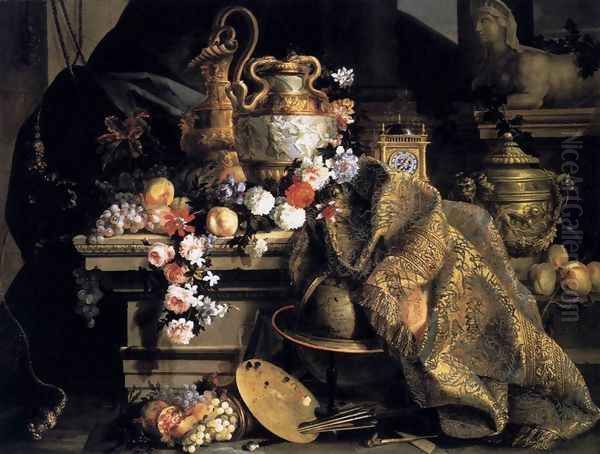 Still-Life of Flowers and Fruits 1665 Oil Painting by Jean-Baptiste Monnoyer