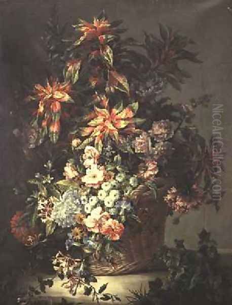 Roses convolvuli poppies honeysuckle and other flowers Oil Painting by Jean-Baptiste Monnoyer