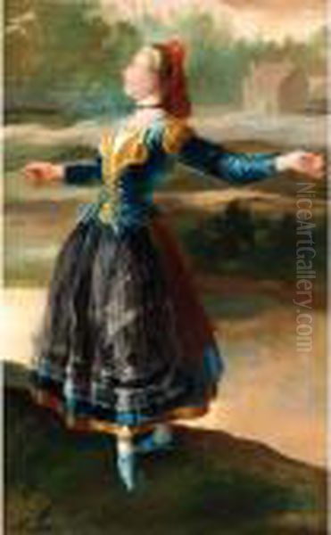 Study Of A Maja, Full Length, Dancing In A Landscape Oil Painting by Francisco De Goya y Lucientes