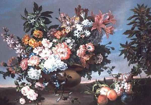 Flowers and Fruit Oil Painting by Jean-Baptiste Monnoyer