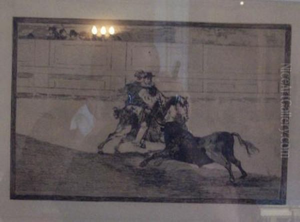 Un Caballero Espanol En Plaza Quebrando Rejoncillos Sin Auxilio Delos Chulos Oil Painting by Francisco De Goya y Lucientes