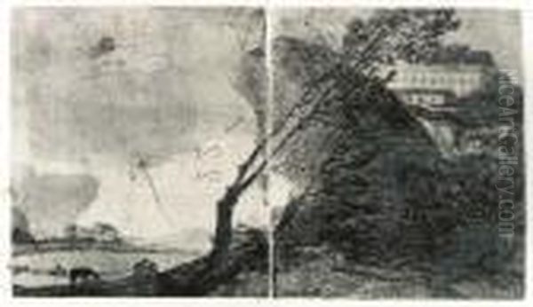 Landscape With Buildings And Trees Oil Painting by Francisco De Goya y Lucientes