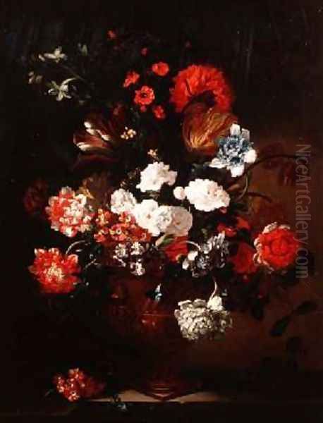 Still Life of Carnations Tulips Peonies and Other Flowers Oil Painting by Jean-Baptiste Monnoyer