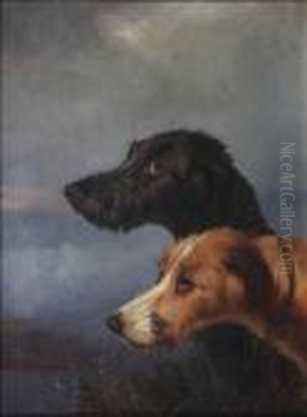 Two Terriers Before A Lakeland View Oil Painting by Colin Graeme Roe