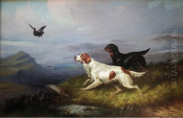 Setters And A Grouse Oil Painting by Colin Graeme Roe