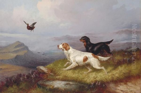 Setters Putting Up A Grouse Oil Painting by Colin Graeme Roe