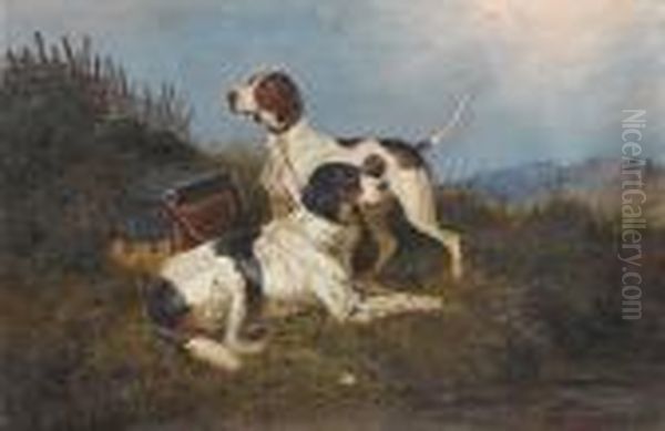 An English Setter And A Pointer In A Highland Landscape Oil Painting by Colin Graeme Roe