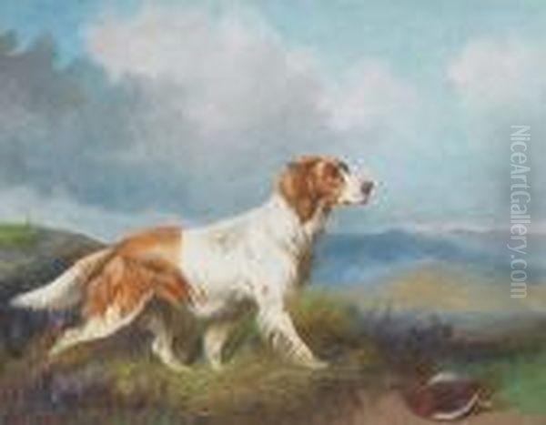 An English Setter With Game In A Highland Landscape Oil Painting by Colin Graeme Roe