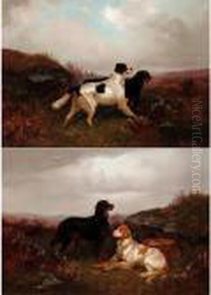 A Gordon And An English Setter In The Scottish Highlands Oil Painting by Colin Graeme Roe