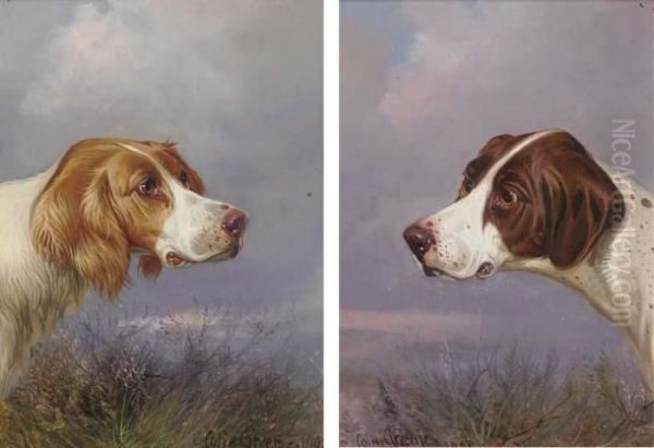 A Pointer On The Scent; And A Pointer In A Landscape Oil Painting by Colin Graeme Roe