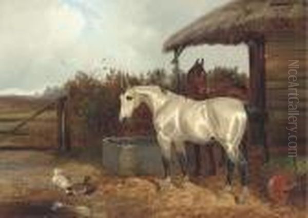 Horses At A Trough Oil Painting by Colin Graeme Roe