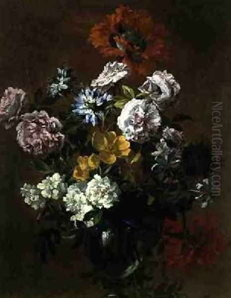 Still Life of Flowers in a Glass Vase Oil Painting by Jean-Baptiste Monnoyer