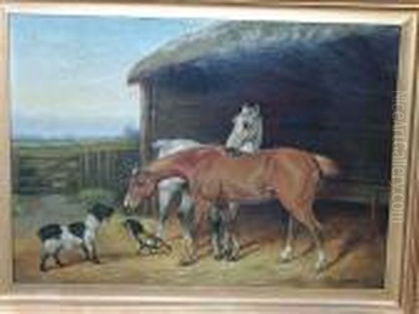 A Farmyard Encounter Oil Painting by Colin Graeme Roe