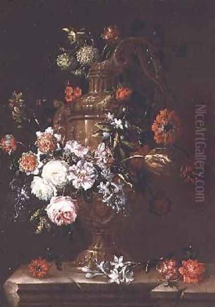 Still Life of flowers in an Urn Oil Painting by Jean-Baptiste Monnoyer