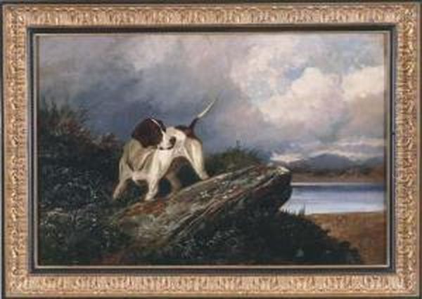 A Pointer In A Landscape Oil Painting by Colin Graeme Roe