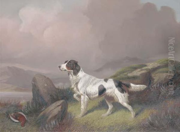 A Setter In A Moorland Landscape Oil Painting by Colin Graeme Roe