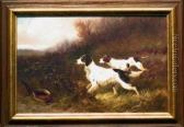 Setter And Pointer On Point Oil Painting by Colin Graeme Roe