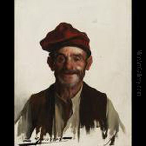 Happy Peasant Wearing Toque Oil Painting by Luis Graner Arrufi