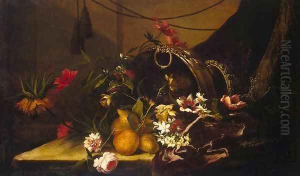 Fruit and Flowers Oil Painting by Jean-Baptiste Monnoyer