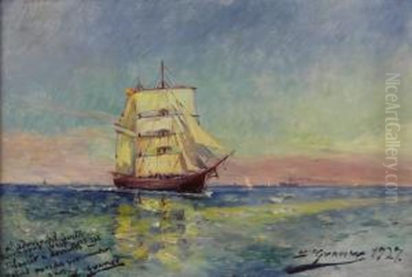 Nave Sobre El Mar (ship At Sea) Oil Painting by Luis Graner Arrufi