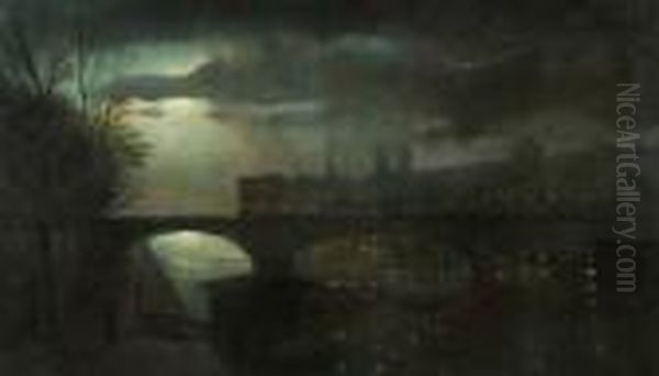 Vista Nocturna De Paris Oil Painting by Luis Graner Arrufi