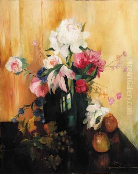 Still Life Of Flowers Oil Painting by Luis Graner Arrufi