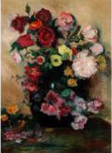 Still Life With Flowers Oil Painting by Luis Graner Arrufi