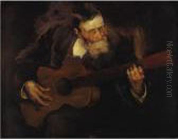 El Guitarrista (the Guitar Player) Oil Painting by Luis Graner Arrufi