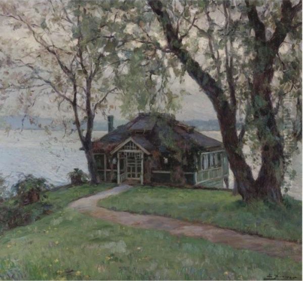 Cottage By The River Oil Painting by Luis Graner Arrufi