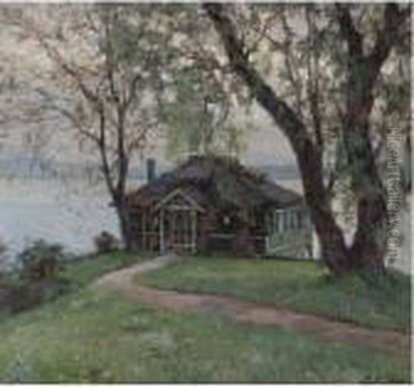 A Cottage By The River Oil Painting by Luis Graner Arrufi