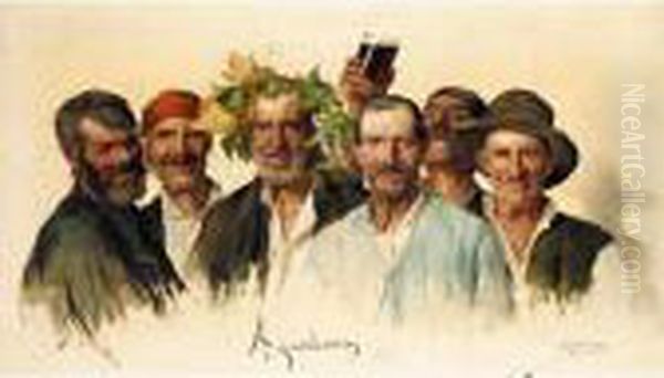 Aguadores (the Wine Drinkers) Oil Painting by Luis Graner Arrufi