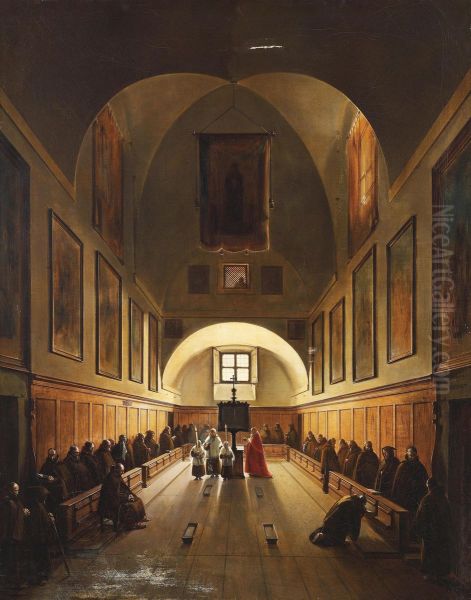 The Choir Of The Capuchin Church In Rome Oil Painting by Francois-Marius Granet