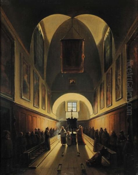 Interno Della Chiesa Dei Cappuccini In Piazza Barberini A Roma Oil Painting by Francois-Marius Granet