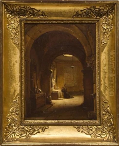 Monje Orando En El Interior De La Iglesia Oil Painting by Francois-Marius Granet