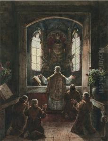 Franciscans Hearing Mass Oil Painting by Francois-Marius Granet