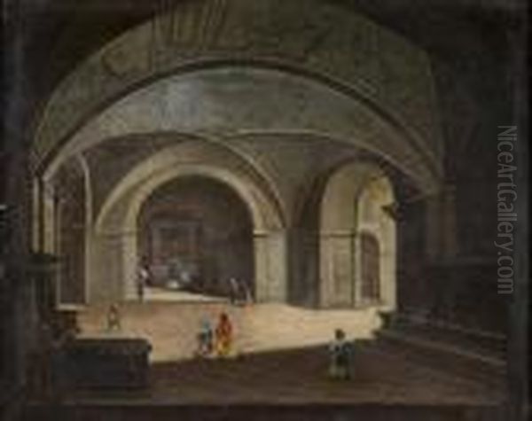 Cripta Di Basilica Con Celebrazione Religiosa E Devoti In Preghiera Oil Painting by Francois-Marius Granet