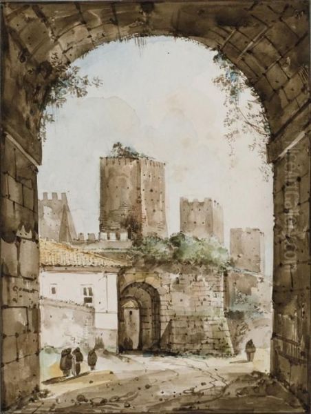 Vue Prise Depuis La Porte Saint-laurent A Rome Oil Painting by Francois-Marius Granet