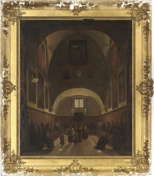 Monks Saying Office In The Convento Dei Cappuccini, Rome Oil Painting by Francois-Marius Granet