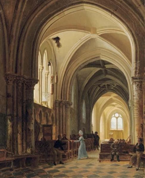 In A Sunlit Church Oil Painting by Francois-Marius Granet