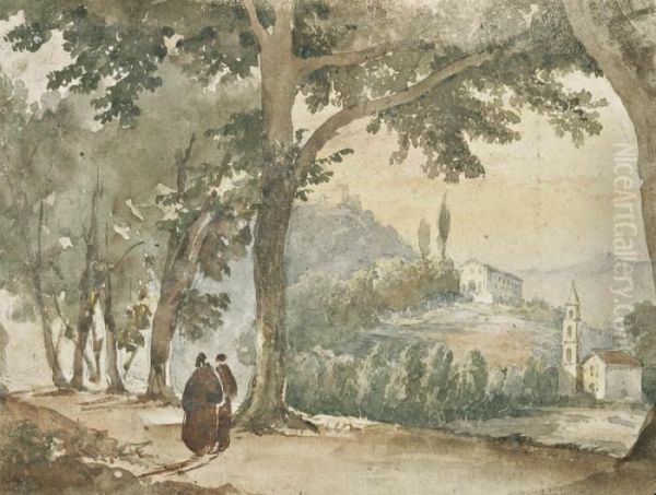 Capucins Se Promenant A Isola Oil Painting by Francois-Marius Granet