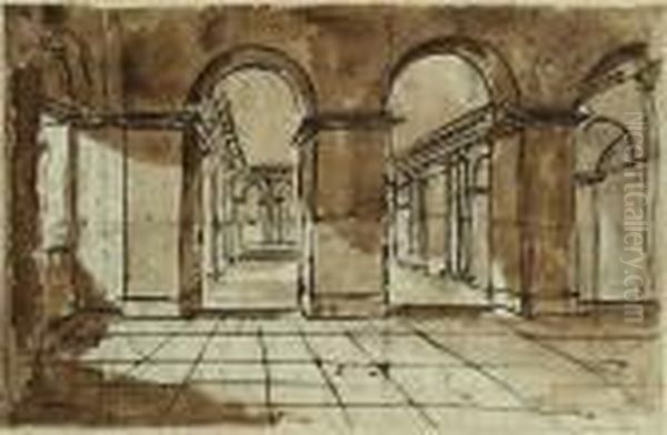 Interior Architectural Studies Of Arches: Two Oil Painting by Francois-Marius Granet