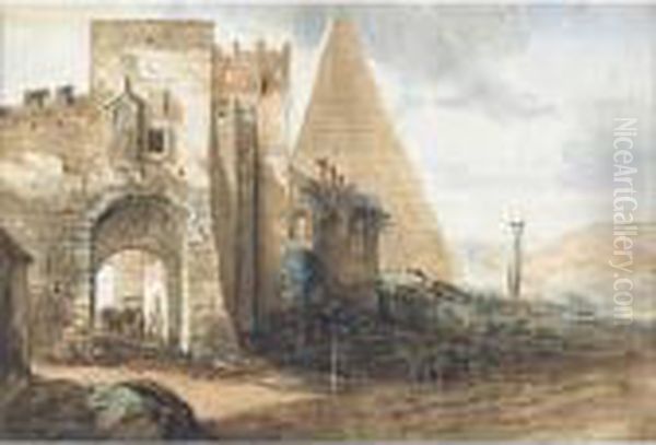 The Porta San Paolo And The Pyramid Of Cestius, Rome Oil Painting by Francois-Marius Granet