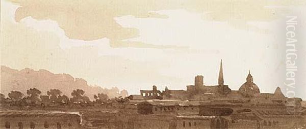 View Of Roman Rooftops From One Of The Hills Oil Painting by Francois-Marius Granet