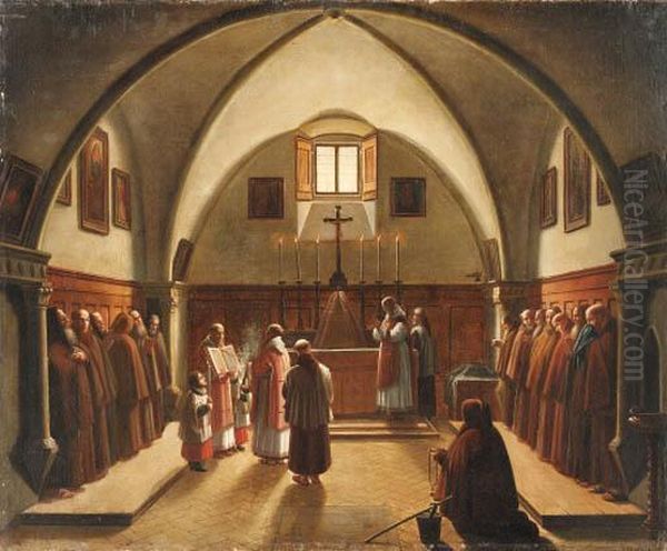 The Interior Of A Sacristy With Capuchin Friars Oil Painting by Francois-Marius Granet