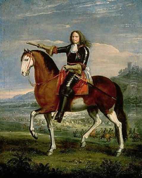 Equestrian Portrait of Henri de la Tour dAuvergne 1611-75 Marshal Turenne Oil Painting by Adam Frans van der Meulen