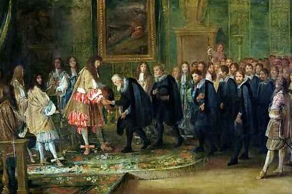 The Reception of the Ambassadors of the Thirteen Swiss Cantons by Louis XIV 1638-1715 at the Louvre 11th November 1663 1664 Oil Painting by Adam Frans van der Meulen