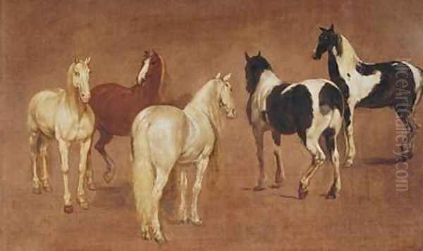 Study of Five Horses Oil Painting by Adam Frans van der Meulen