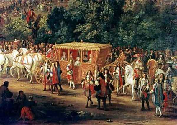 The Entry of Louis XIV 1638-1715 and Maria Theresa 1638-83 into Arras 30th July 1667 Oil Painting by Adam Frans van der Meulen